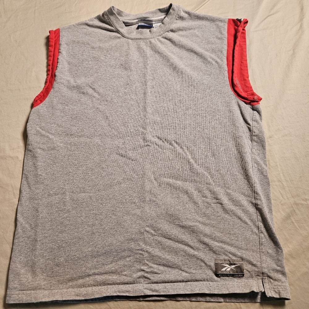 Vintage 90s‎ Reebok Streetwear Muscle Tank Retro Heather Grey & Red Sleeveless M